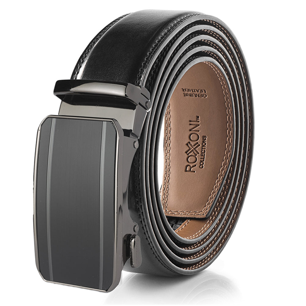 Men's Roxoni Ultra Soft Geniune Leather Rachet Rectangular Prism Dress Belt