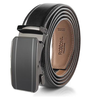 Men's Roxoni Ultra Soft Geniune Leather Rachet Rectangular Prism Dress Belt
