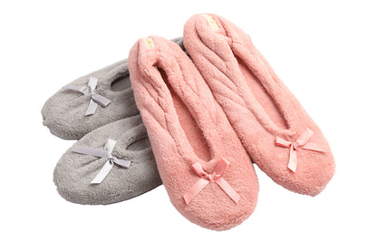 Roxoni Women's Terry Classic Cotton Ballerina Slippers (Pack of 2)
