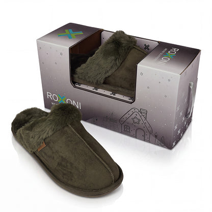 Roxoni Men's Faux Suede Clog Slippers with Gift Box, House Shoes