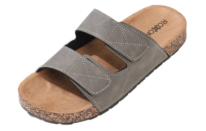 Roxoni Men's Dual Velco Straps Suede Covered Moulded Faux Cork Midsole Eva Rubber Sole
