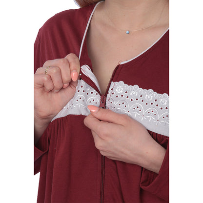 Women Jersey Long Zip Up Nightgown Robe Long Sleeve Elegant Loose Housecoat