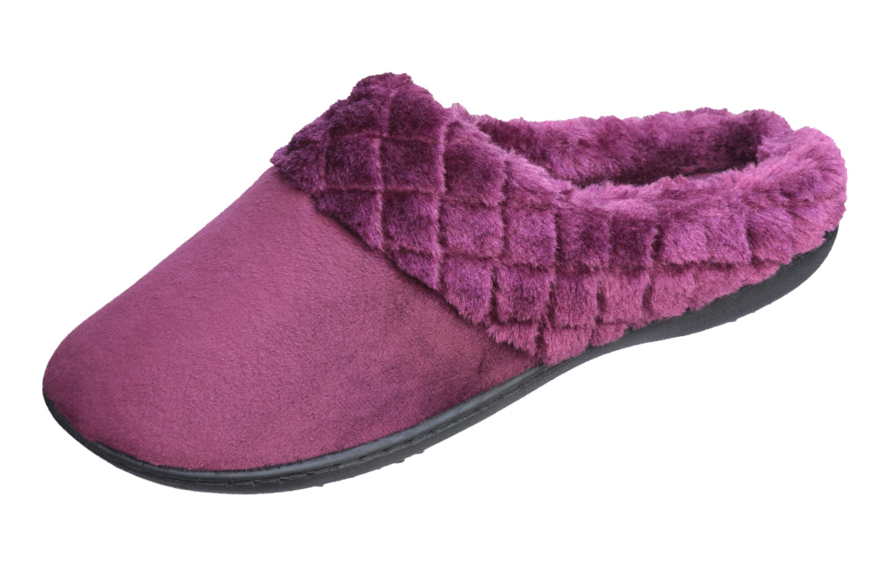 Roxoni Women’s Velour Slippers Memory Foam Clog Quilted Faux Fur Collar