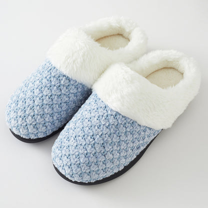 Women's Knit Memory Foam Clog Slippers – Plush Faux Fur Collar Indoor/Outdoor House Shoes