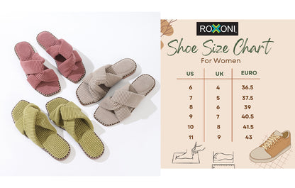 Roxoni Velvet Piping Flat Sandals for Women - Stylish Studs Around Outsole. Comfortable, Dressy Footware for Summer Ideal for Work, Travel, Shopping