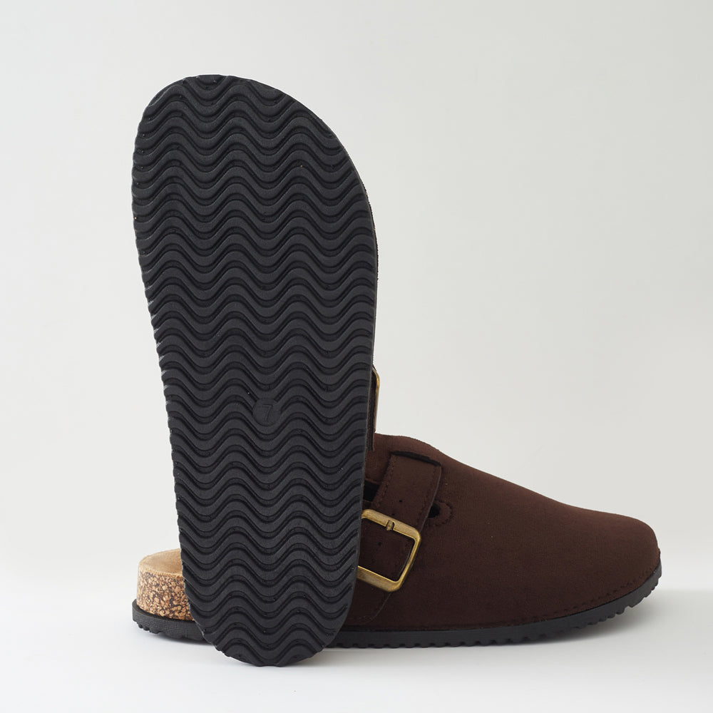 Roxoni Women's Closed-Toe Faux Suede Cork Clogs with Adjustable Buckle Strap