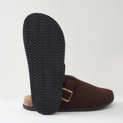 Roxoni Women's Closed-Toe Faux Suede Cork Clogs with Adjustable Buckle Strap