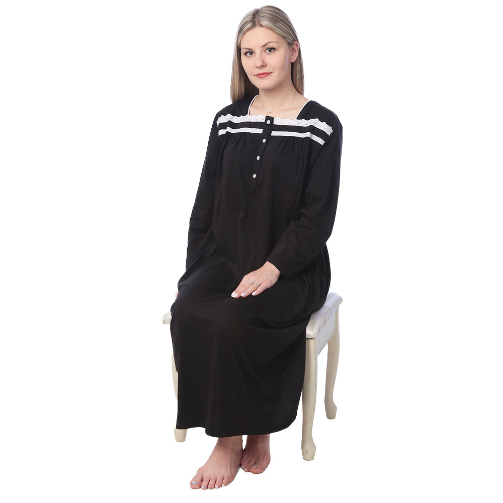 Women Jersey Long Nightgown Long Sleeve Elegant Loose Dress
