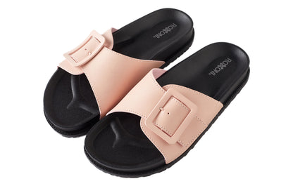 Roxoni Women's Adjustable Buckle Slide Sandals Open Toe Outdoor Flat Summer Slipper