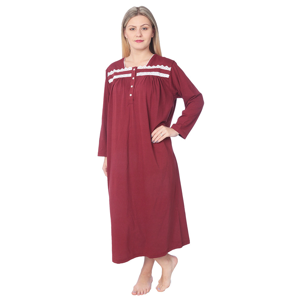Women Jersey Long Nightgown Long Sleeve Elegant Loose Dress