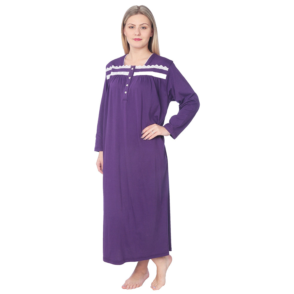 Women Jersey Long Nightgown Long Sleeve Elegant Loose Dress