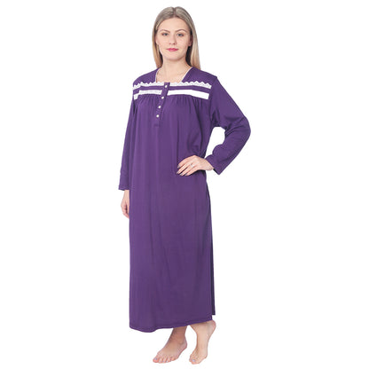 Women Jersey Long Nightgown Long Sleeve Elegant Loose Dress