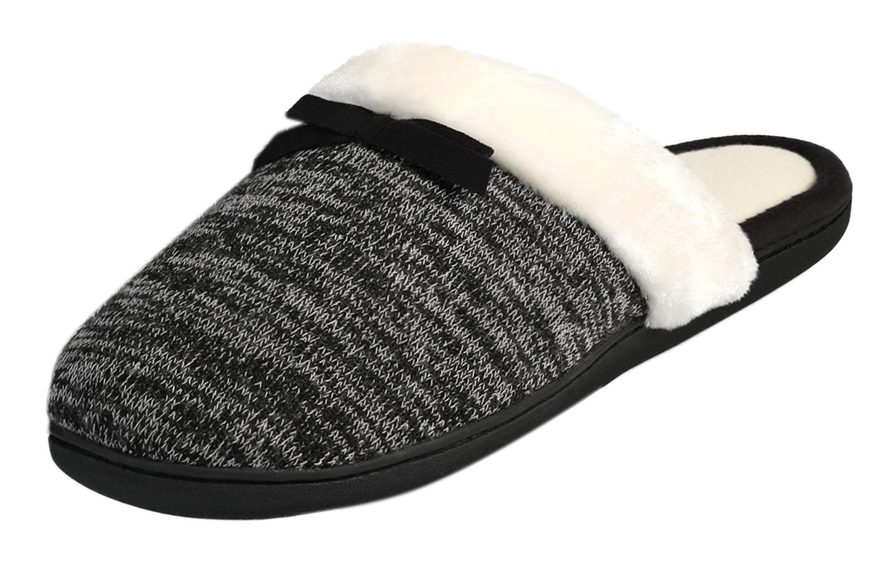 Roxoni Women’s Cozy Memory Foam Slippers, Fuzzy Warm Faux Fur, Anti-Skid Rubber Sole