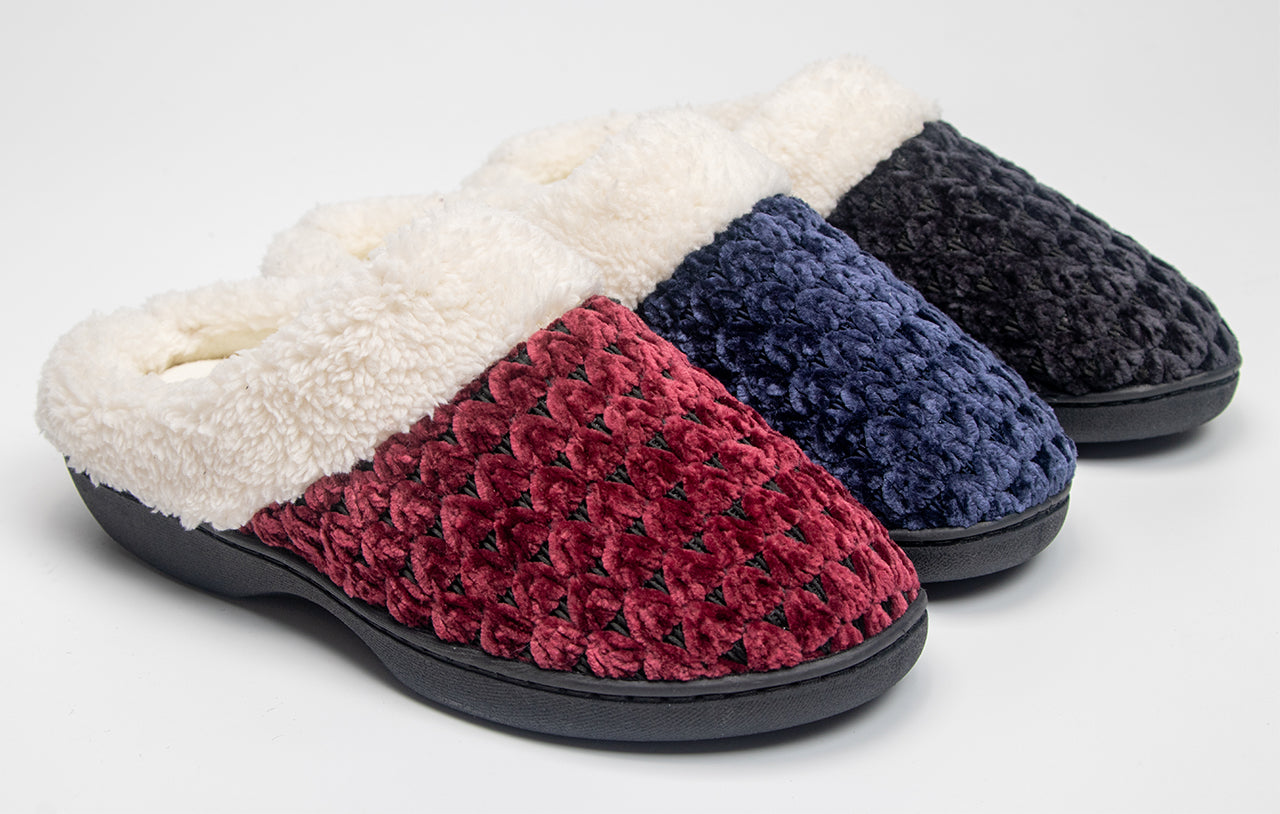 Roxoni Women's Fleece Trim Knit Sweater Furr Clog Indoor Outdoor Slipper