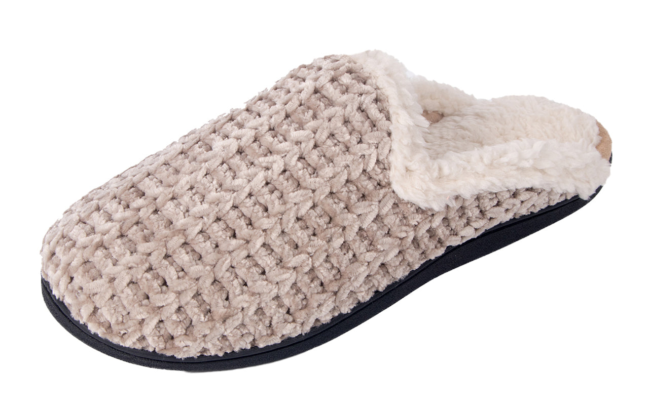 Roxoni Memory Foam Slippers for Women - Fuzzy Cozy Indoor/Outdoor Slides - Fluffy Slip On Shoes Womens House Slippers with Plush Heels and Anti-Skid Rubber Sole