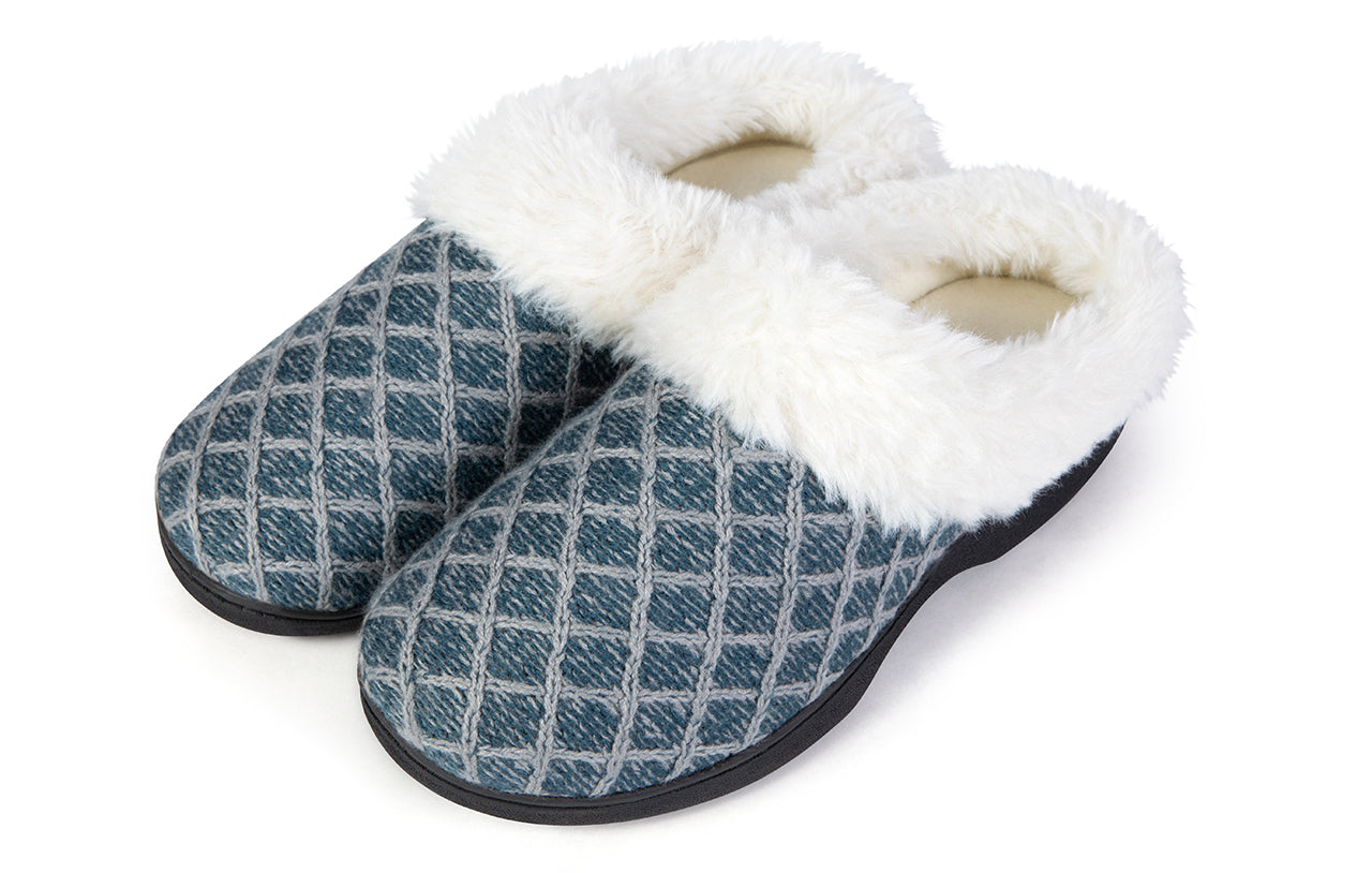 Roxoni Women's Cozy Memory Foam Slippers, Fuzzy Warm Faux Fur, Indoor Outdoor Rubber Sole