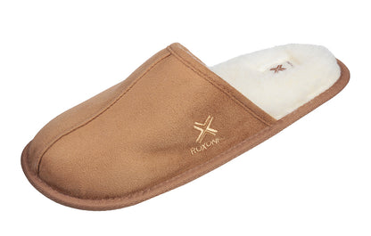 Roxoni Mens Suede Faux Sheepskin Lined House Slippers