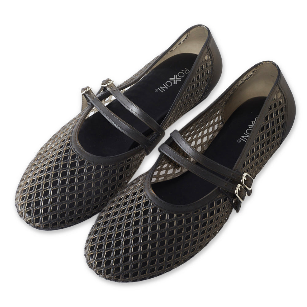Roxoni Women’s Double Strap Jelly Mary Jane Flats, Lightweight Breathable Ballet Flats
