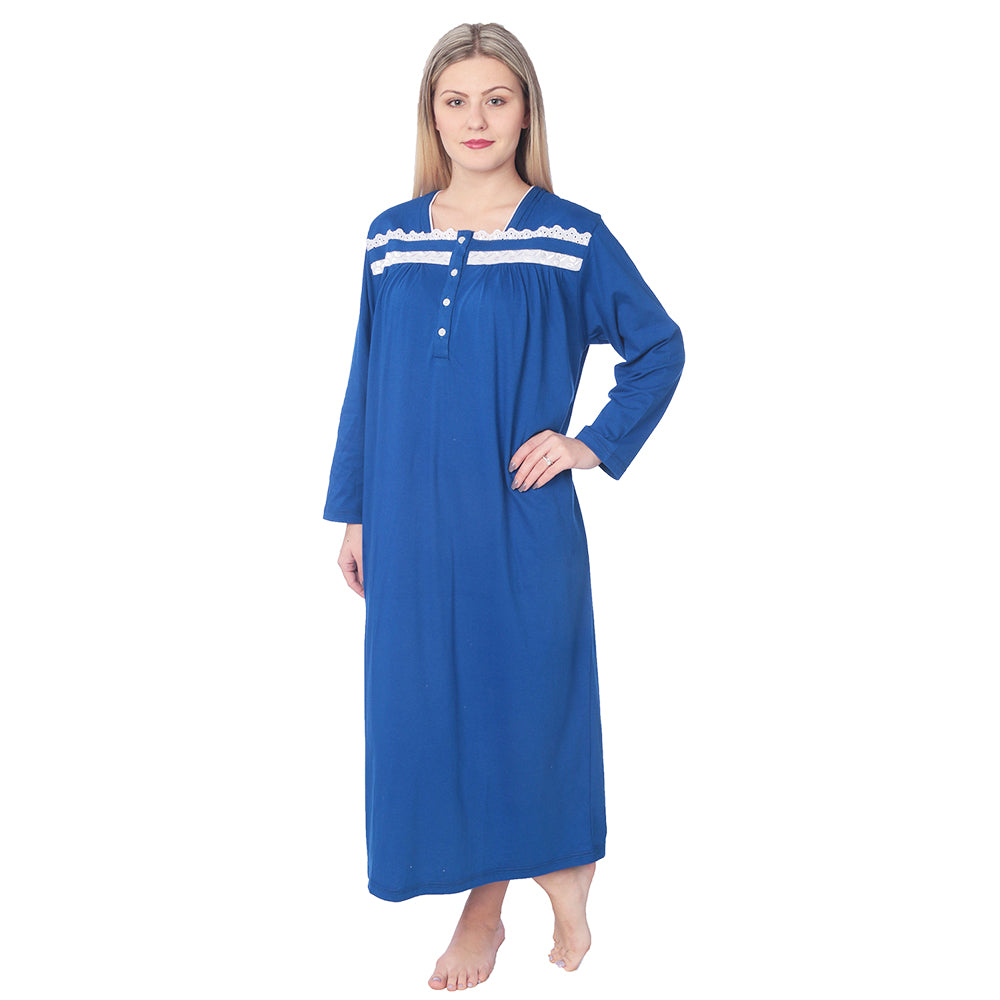 Women Jersey Long Nightgown Long Sleeve Elegant Loose Dress