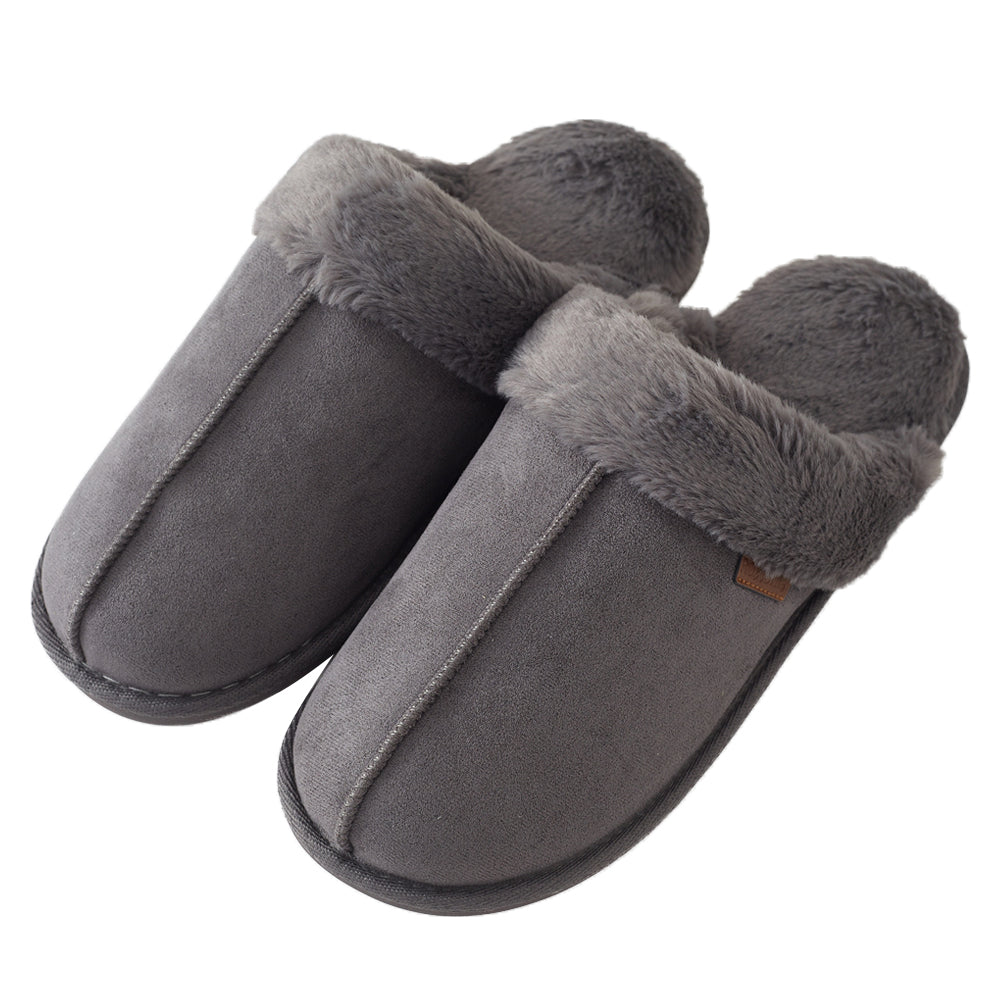 Roxoni Men's Plush Faux Suede Clog Slippers with Warm Faux Fur Lining