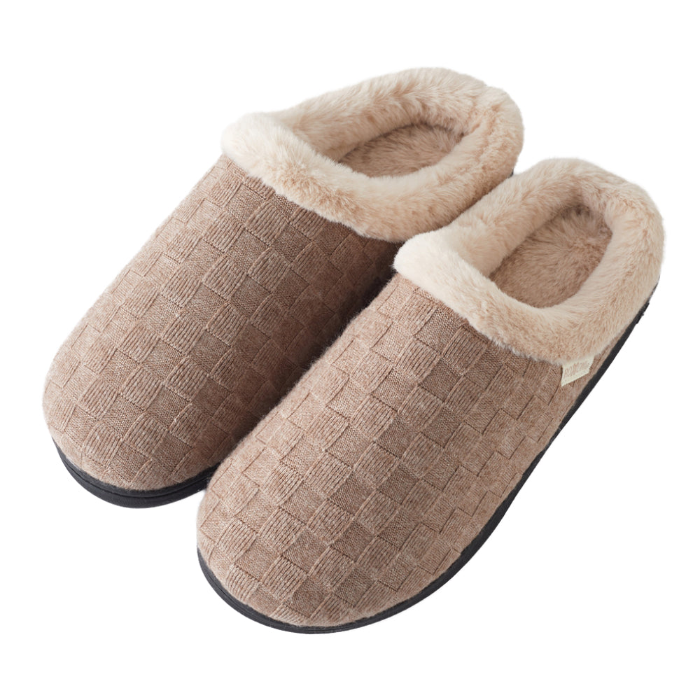 Roxoni Women’s Woven Knit Fleece Clog Slippers, Cozy Plush Faux Fur Lined Memory Foam House Shoes