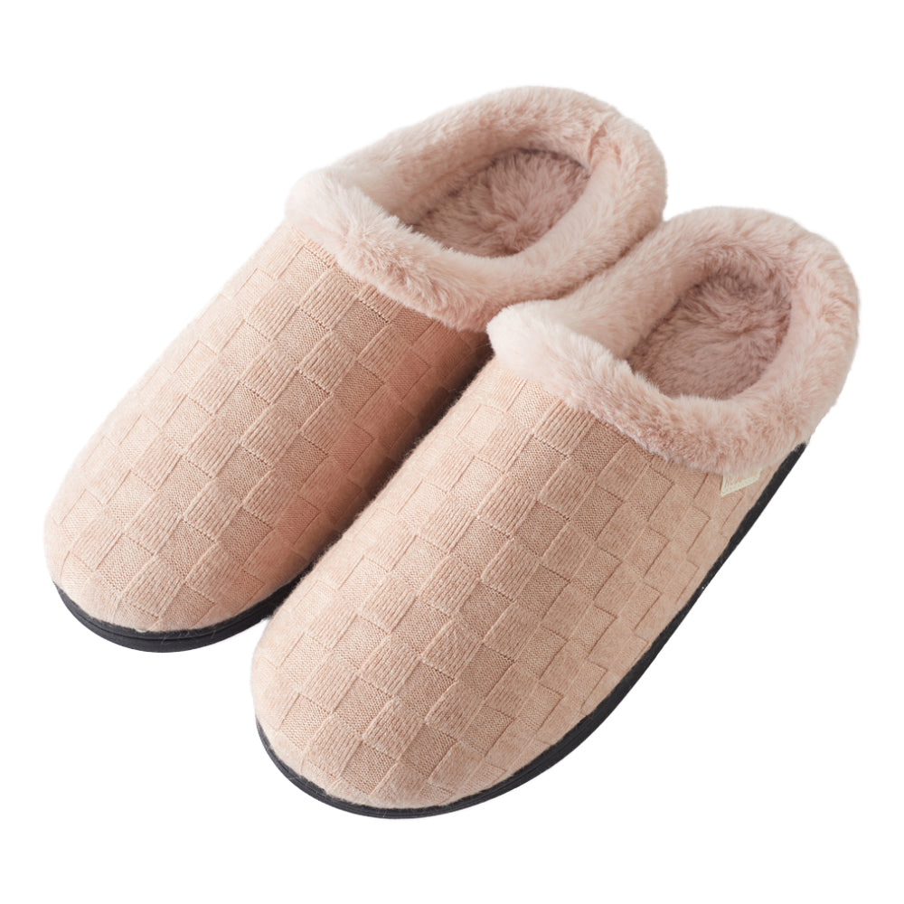 Roxoni Women’s Woven Knit Fleece Clog Slippers, Cozy Plush Faux Fur Lined Memory Foam House Shoes