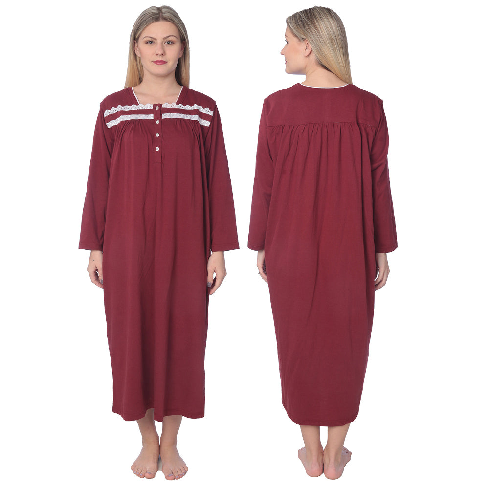 Women Jersey Long Nightgown Long Sleeve Elegant Loose Dress