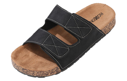 Roxoni Men's Dual Velco Straps Suede Covered Moulded Faux Cork Midsole Eva Rubber Sole