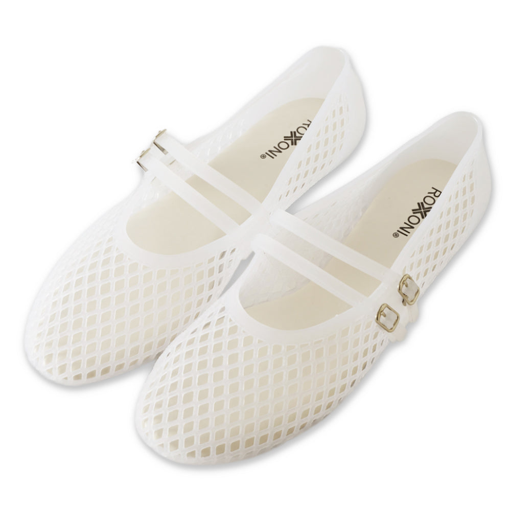 Roxoni Women’s Double Strap Jelly Mary Jane Flats, Lightweight Breathable Ballet Flats