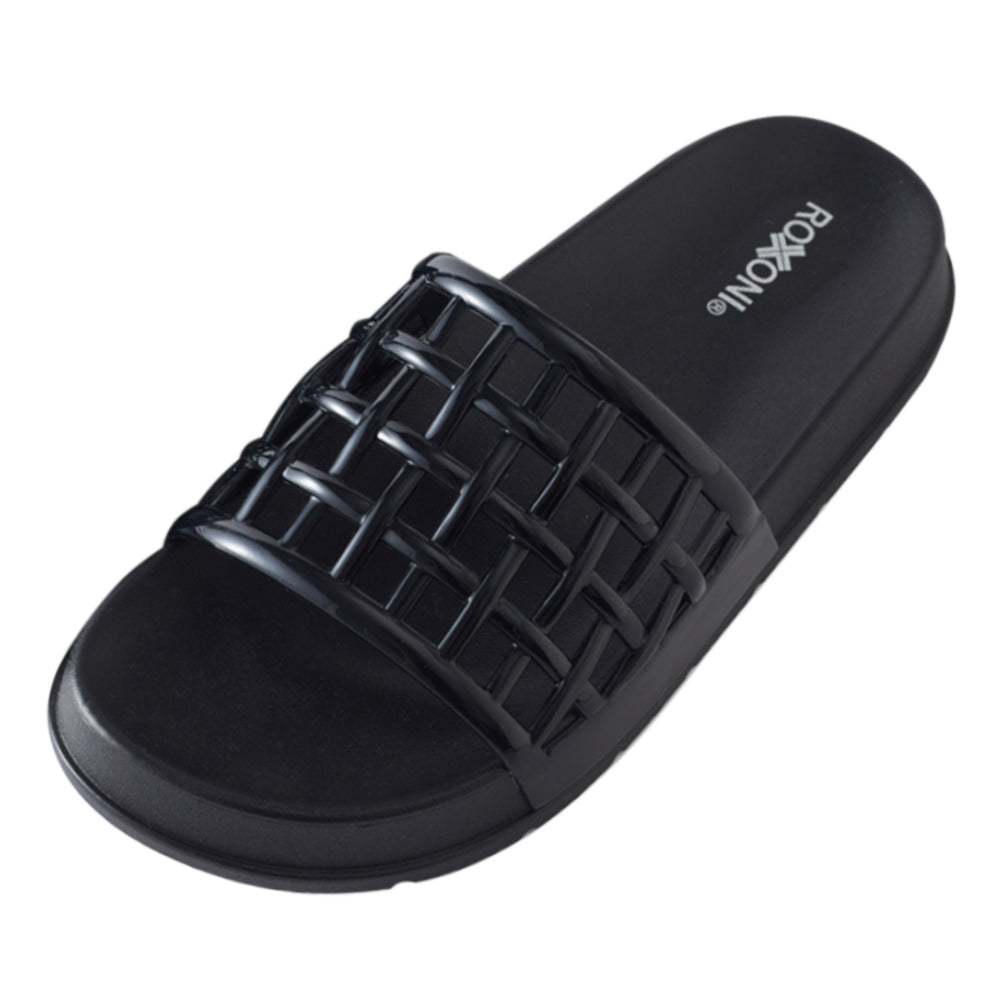 Roxoni Women’s Slide Sandals Lightweight Open Toe Comfort Slippers Woven Strap Casual Indoor Outdoor Summer Footwear
