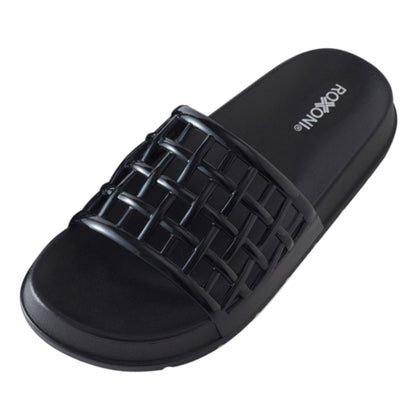 Roxoni Women’s Slide Sandals Lightweight Open Toe Comfort Slippers Woven Strap Casual Indoor Outdoor Summer Footwear