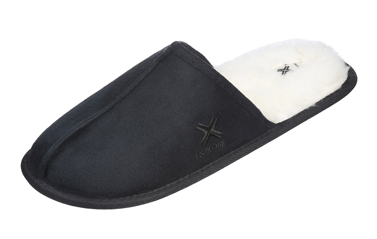 Roxoni Mens Suede Faux Sheepskin Lined House Slippers