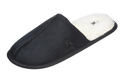 Roxoni Mens Suede Faux Sheepskin Lined House Slippers