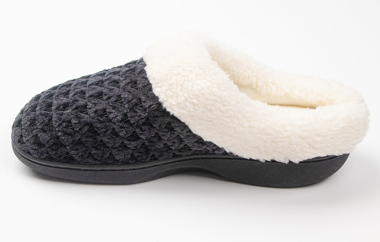 Roxoni Women's Fleece Trim Knit Sweater Furr Clog Indoor Outdoor Slipper