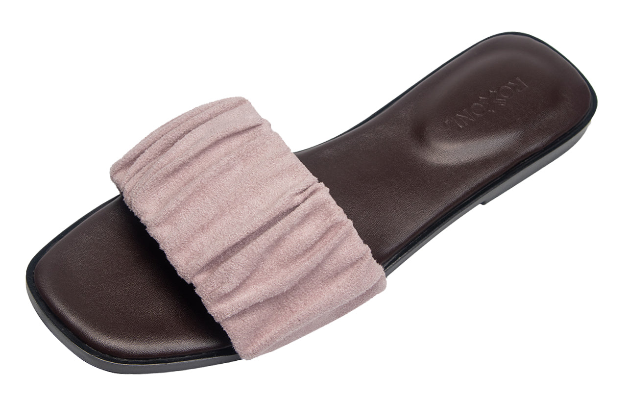Women’s Ruched Fabric Slide Sandals Open Toe Flat Sandals with Heel Cushion