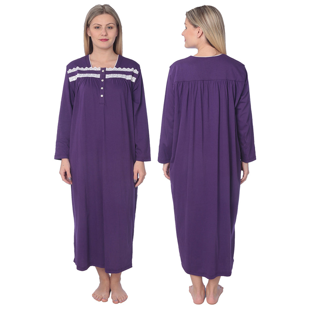 Women Jersey Long Nightgown Long Sleeve Elegant Loose Dress