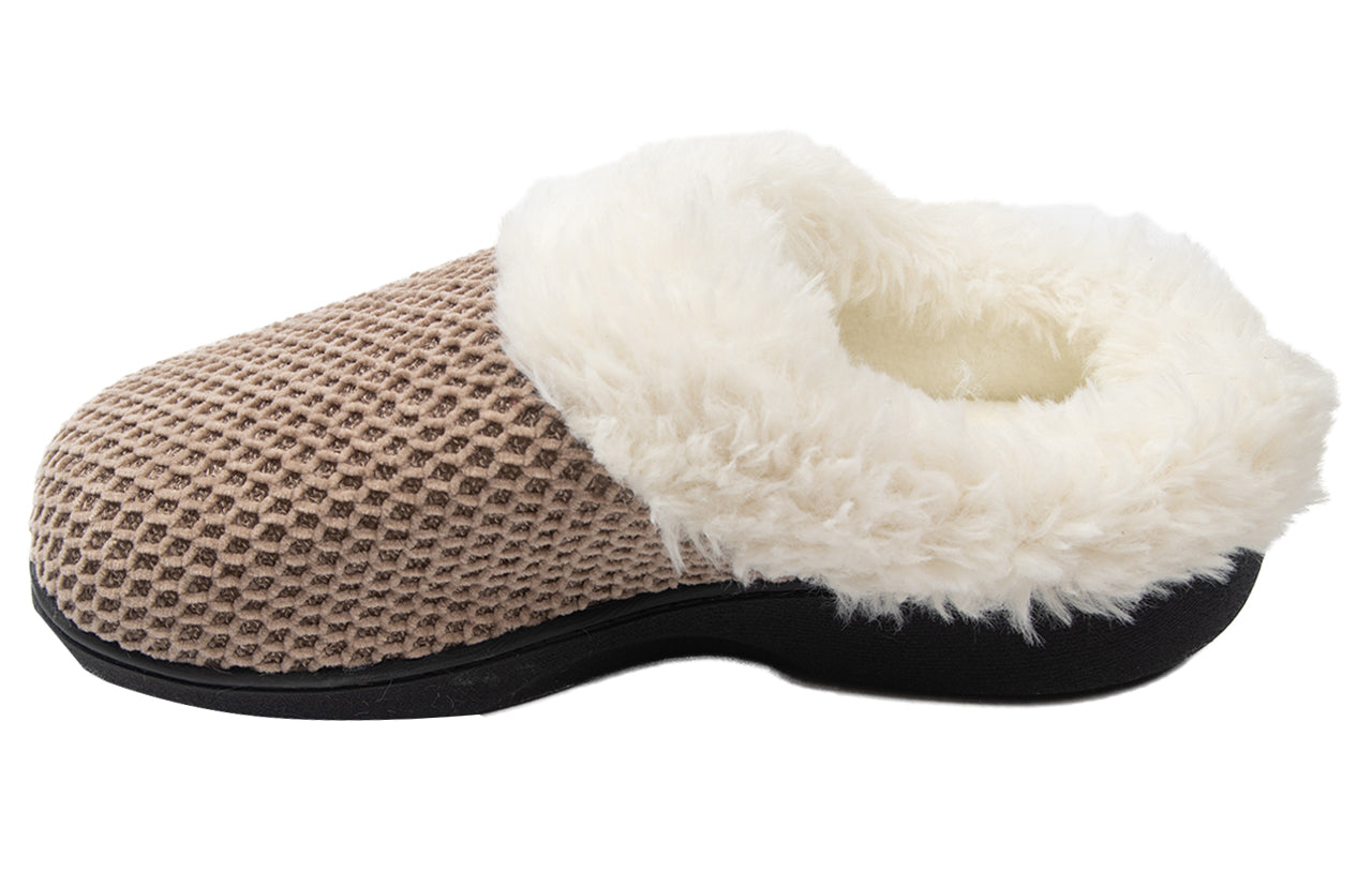 Roxoni Women's Fleece Trim Knit Sweater Furr Clog Slipper