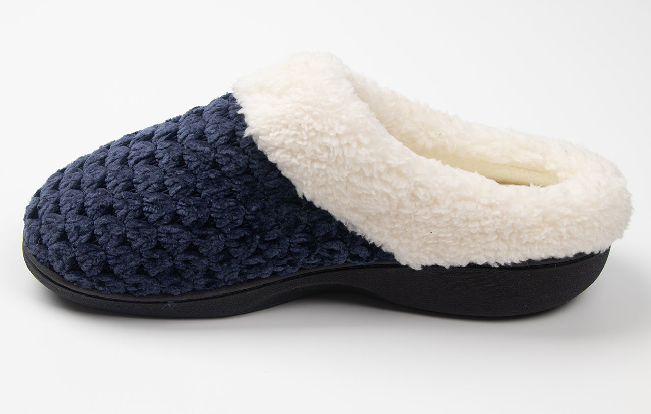 Roxoni Women's Fleece Trim Knit Sweater Furr Clog Indoor Outdoor Slipper