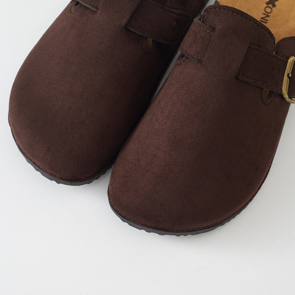 Roxoni Women's Closed-Toe Faux Suede Cork Clogs with Adjustable Buckle Strap