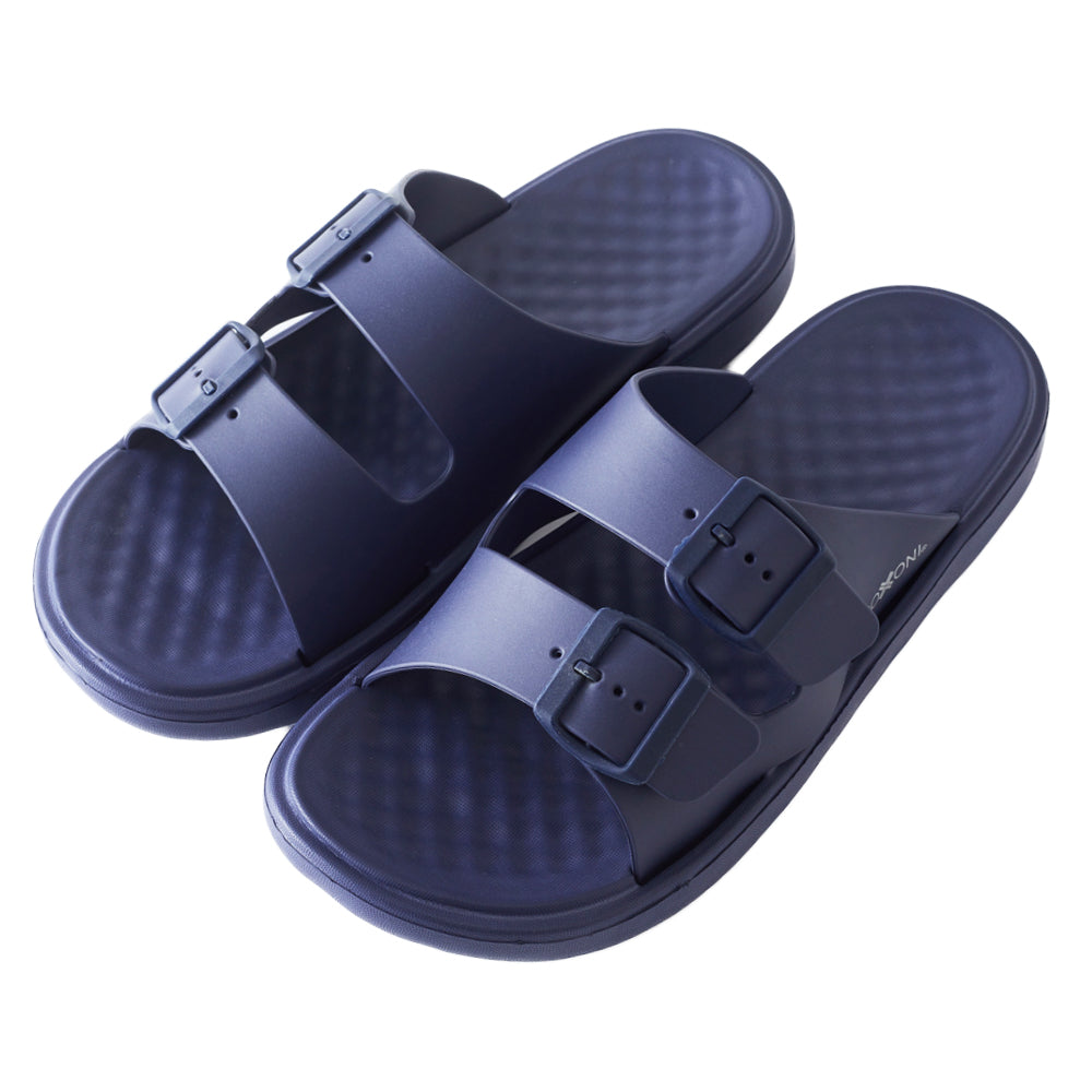 Roxoni Men’s Double Buckle Slide Sandals Lightweight Adjustable Comfort Slides Casual Indoor Outdoor Non Slip Slippers