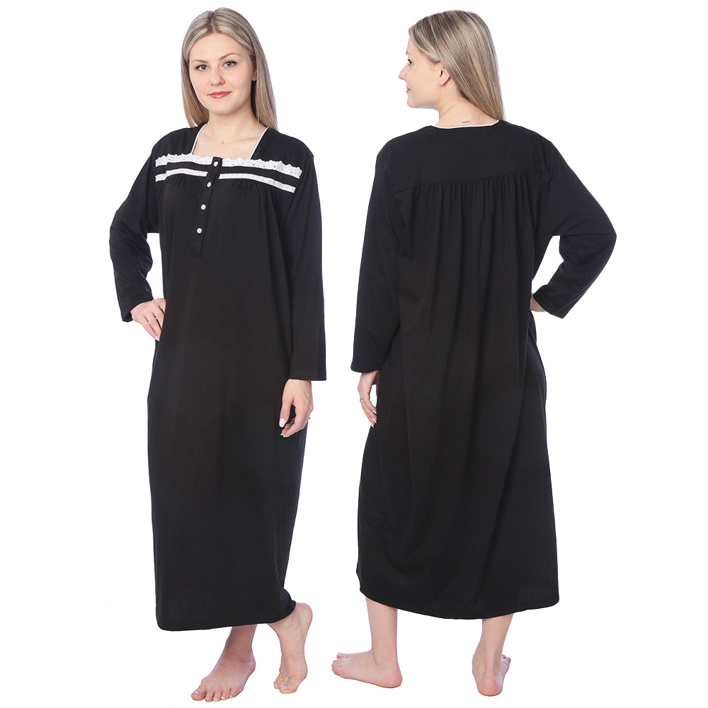 Women Jersey Long Nightgown Long Sleeve Elegant Loose Dress