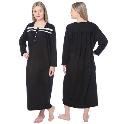 Women Jersey Long Nightgown Long Sleeve Elegant Loose Dress