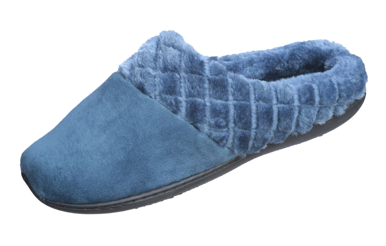Roxoni Women’s Velour Slippers Memory Foam Clog Quilted Faux Fur Collar