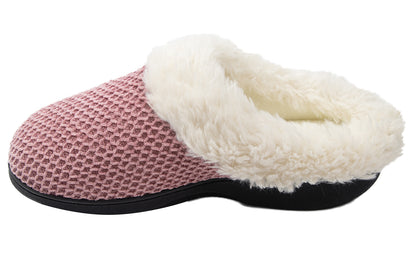 Roxoni Women's Fleece Trim Knit Sweater Furr Clog Slipper