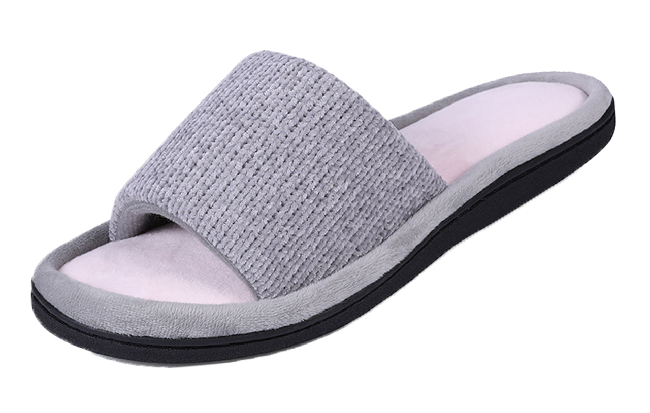ROXONI Women's Soft Open Toe Slide Slippers, Indoor Outdoor Rubber Sole