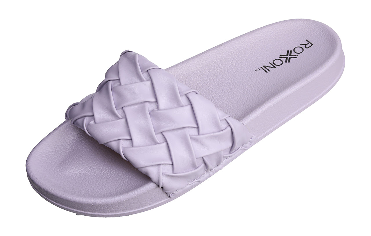 Roxoni Faux Leather Slides – Trendy Slides for Women – Superior Comfort & Unmatched Luxury – Stylish Braided Strap Pattern – Durable Faux Leather – Classic Colors Beige