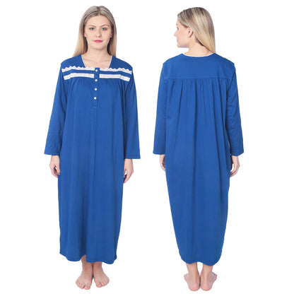 Women Jersey Long Nightgown Long Sleeve Elegant Loose Dress