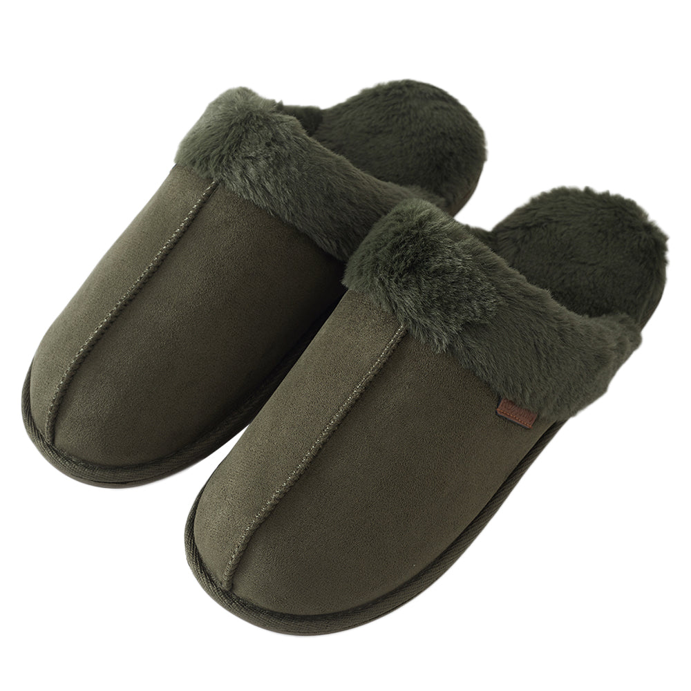 Roxoni Men's Plush Faux Suede Clog Slippers with Warm Faux Fur Lining