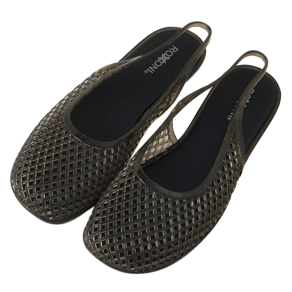 Roxoni Women’s Jelly Slingback Flats Breathable Mesh Sandals Lightweight Slip On Summer Beach Casual Shoes