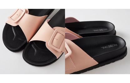 Roxoni Women's Adjustable Buckle Slide Sandals Open Toe Outdoor Flat Summer Slipper